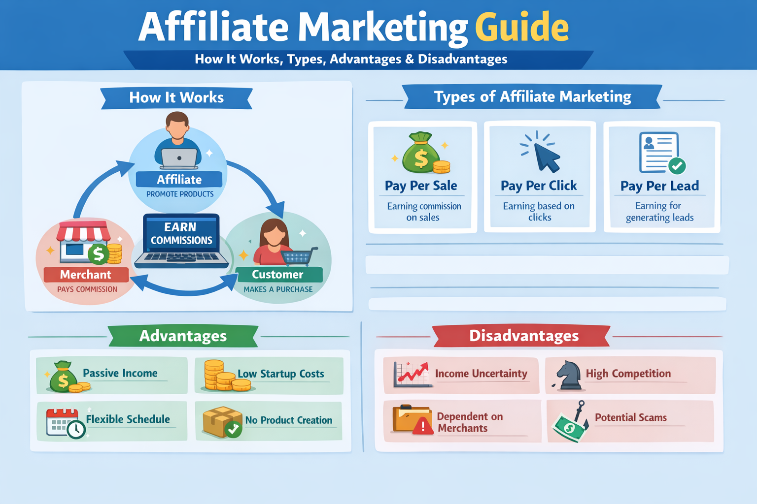Affiliate Marketing Guide: How It Works, Types, Advantages & Disadvantages